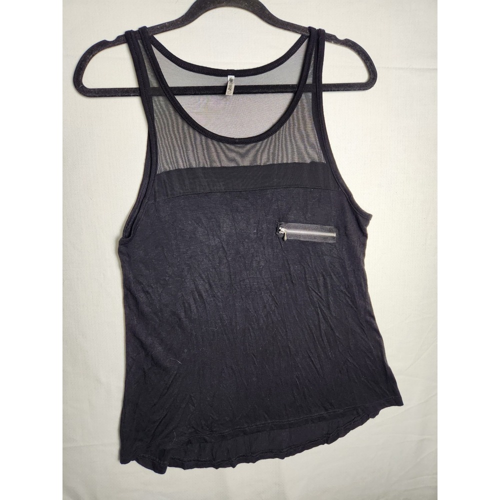 Splash Black Mesh Yoke Tank‎ Top Zipper Pocket Sleeveless Shirt Large
